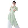 Butterfly Classical Dance Top Cheongsam Neck Dance Mesh Top Fashion Gauze Mesh Shirt  Women