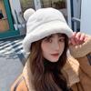 Thick Girls Bear Ears Leopard Autumn Winter Korean Fisherman Hat Basin Hat Plush Bucket Hats