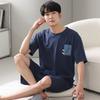 Men's pajamas summer modal cotton short-sleeved trousers three-piece set thin large size solid color half-sleeved loungewear set
