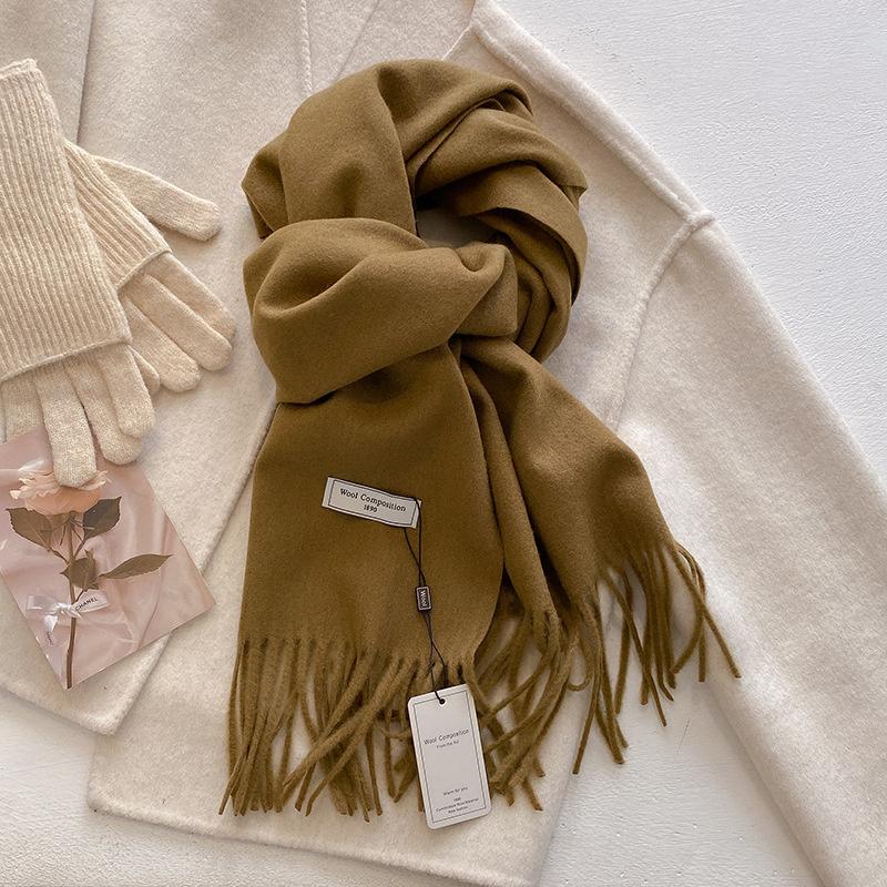 Winter Wool Scarf For Women Long Warm Cashmere Scarves Hijab Solid Lady Shawl Wrap Female Pashmina Bandana Head Scarfs New