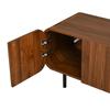 Mueble de TV con 3 Puertas, 2 Cajones, Ranuras Verticales, Relieves Arqueados, Esquinas Redondeadas, Patas Metálicas, Estilo Mediados de Siglo, Aberturas para Cables,