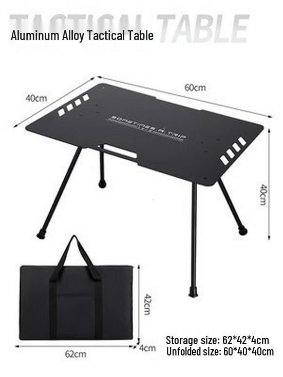 Lightweight Aluminum Folding Camping Table with Portable Storage - Blackened Style