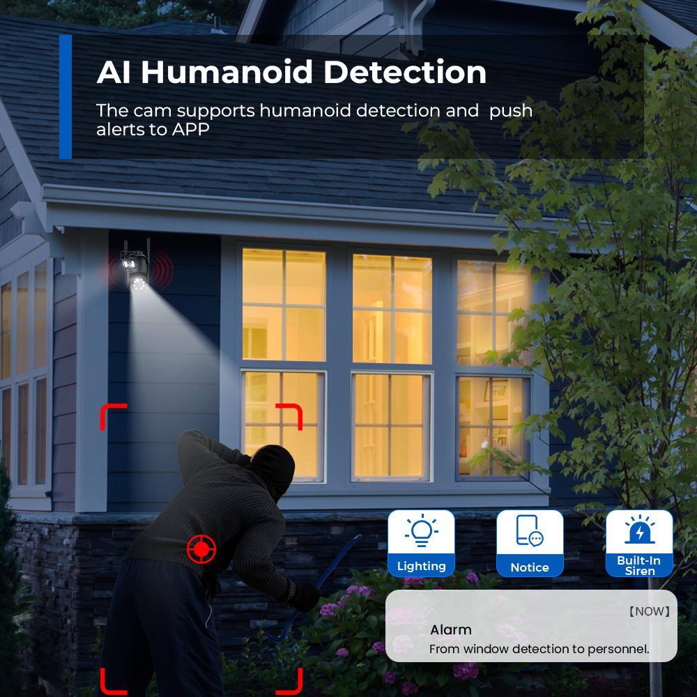 New 8MP 4K Dual Lens PTZ IP Camera with Dual Screen 4MP HD 4X Digital Zoom Auto Tracking Wireless Outdoor Surveillance Camera P6SLTIE