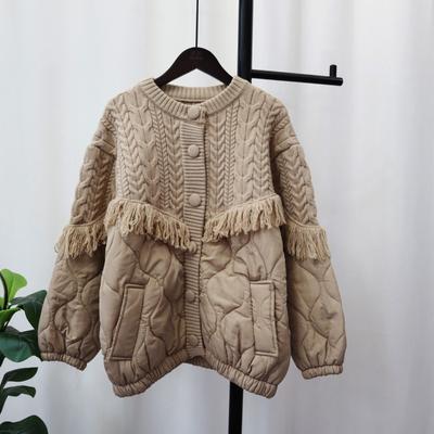Tassel Design Sense Splicing Knitted Cardigan Women's Autumn and Winter New Loose Lazy Wind Sweater Jacket