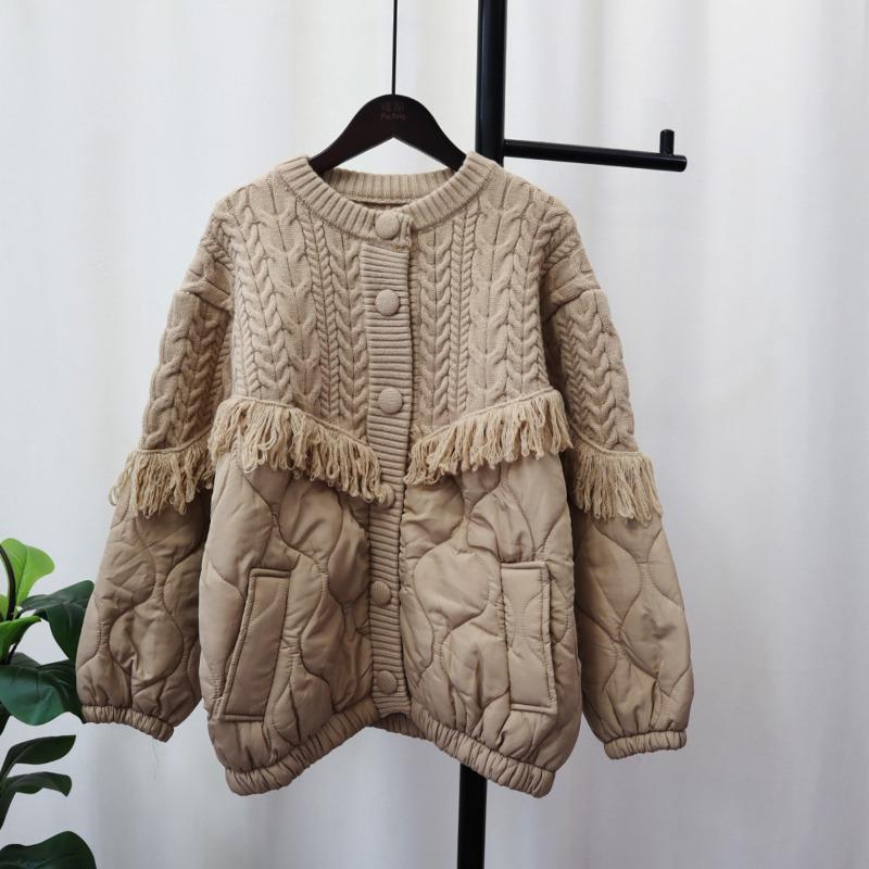 Tassel Design Sense Splicing Knitted Cardigan Women's Autumn and Winter New Loose Lazy Wind Sweater Jacket