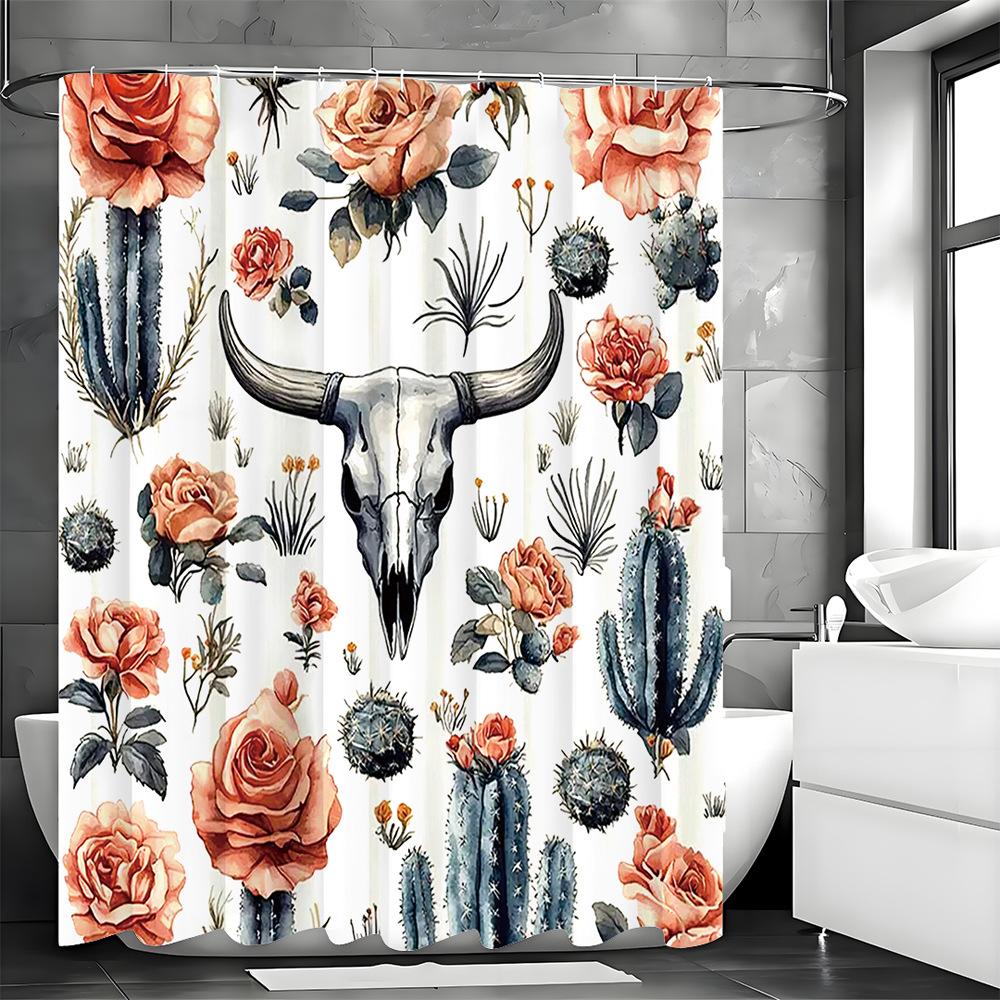Cactus and rose flower Shower Curtain Washable Dirt-Resistant Shower Head waterproof Polyester Bath Curtain For Home Decor