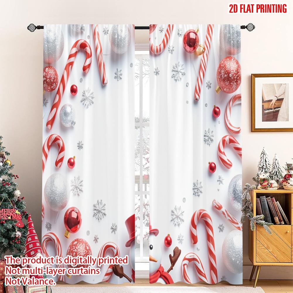

2pcs 2D flat printing Merry Christmas Popular Party Window Curtains Christmas Ornaments Candy Cane Snowman Polyester Without 100*130 Rod Pocket 1pcs