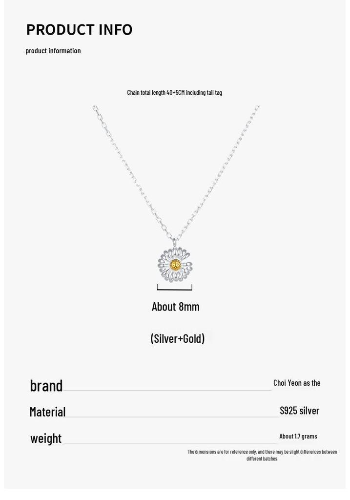 Cui Yan S925 Sterling Silver Daisy Necklace - Korean Summer Forest Style Women's Choker Jewelry