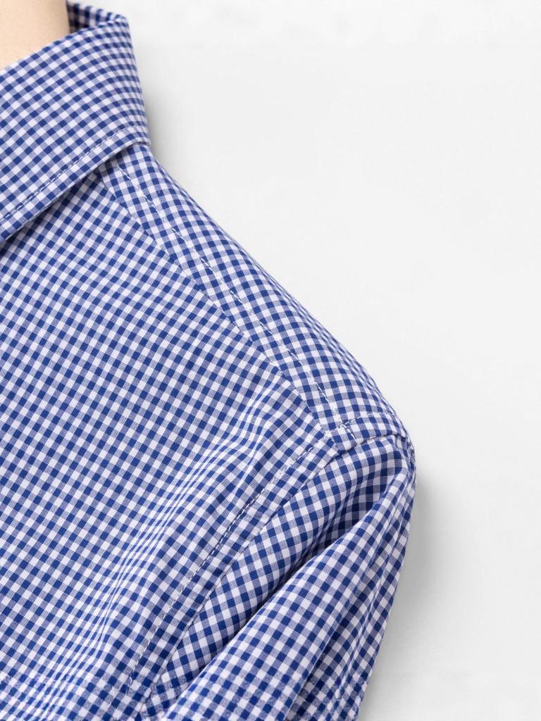 Men's Fashionable Blue Plaid Slim-Fit Long-Sleeve Shirt