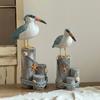 Wooden Seabird Ornaments Ocean Theme Decorative Figurine with Starfish And Hemp Rope Decor Desktop Accent for Home