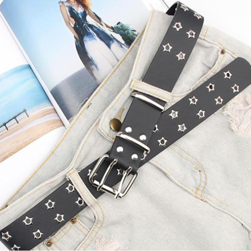 Double Eyelet Belt Women Punk PU Waist Adjustable Skirt Waistband for Cosplay