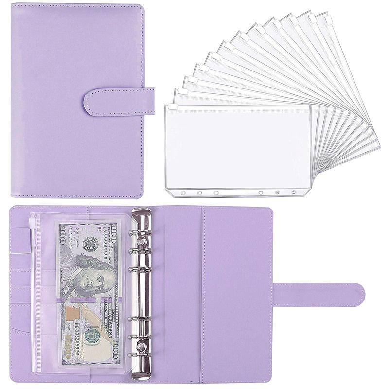 Raccoglitore economico A6 con 12 buste per contanti, raccoglitore per notebook in pelle PU colorata con 12 tasche per raccoglitore A6