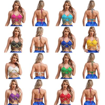 Womens Belly Dance Costume Sequin Bra Tassel Top Samba Cha-cha Party Bra Top