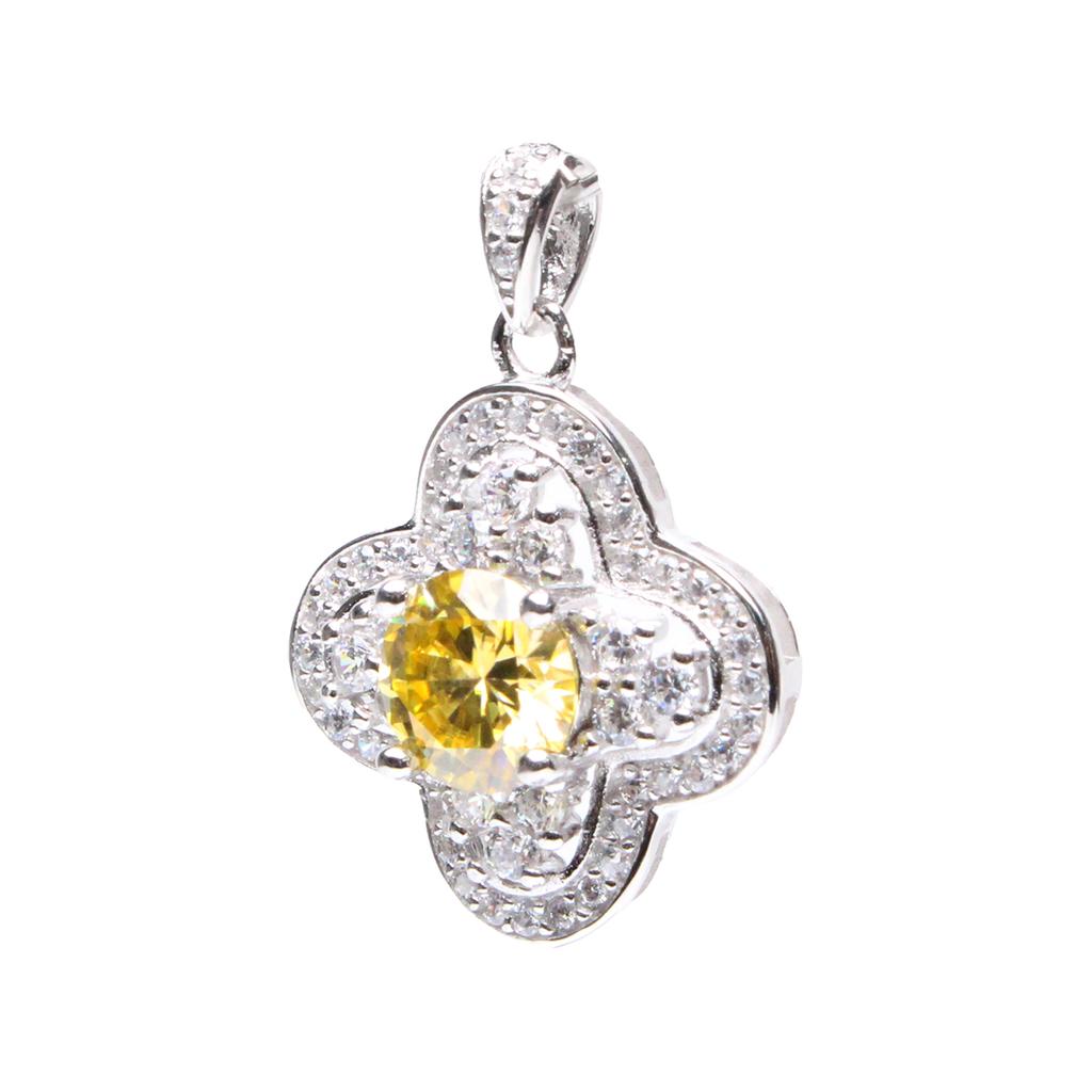 Bien Vetu Yellow Moissanite Pendant 1 Carat Clover Pavé 444