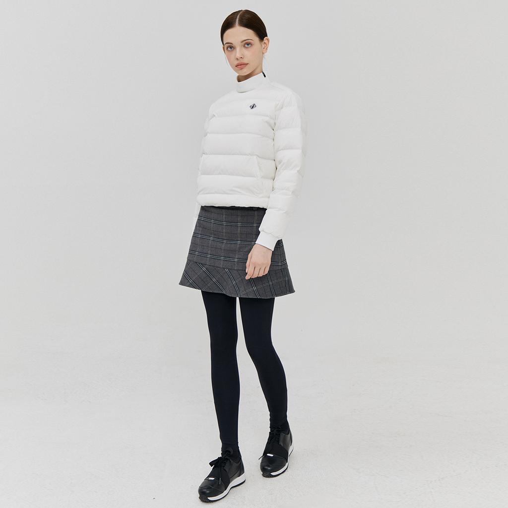 Rick Check Embroidered Fleece-Lined Skirt Leggings (Gray)_L3D1-Sk02C
