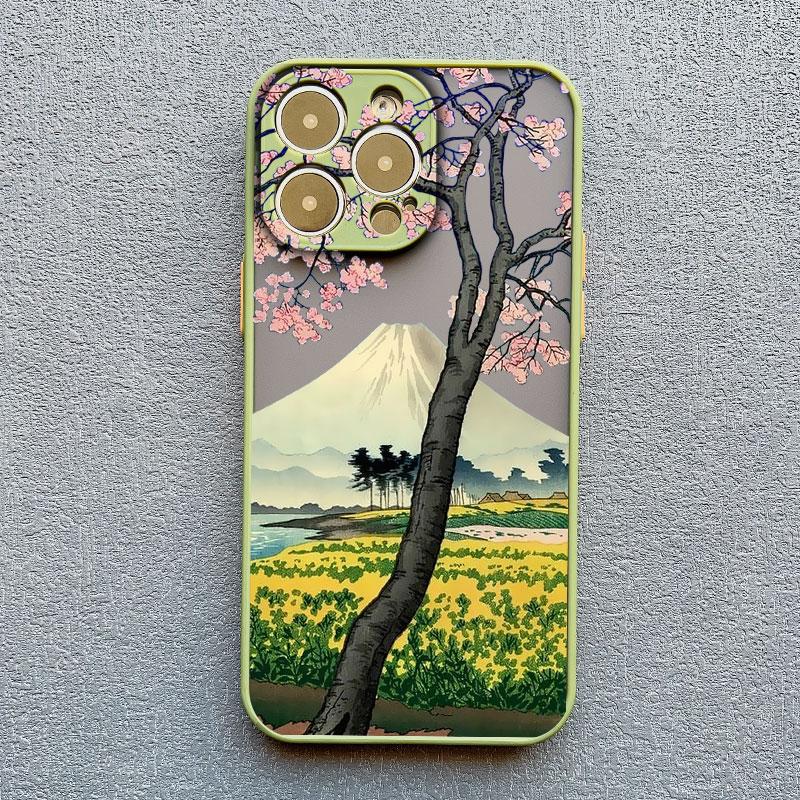 Cherry Japanese Phone Case for iPhone 16 15 14 13 12 11 Pro Max Mini SE 7 8 Plus XR XS X Mount Fuji Shockproof Back Cover Cases