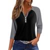 Women's Fashion Casual Raglan Sleeve Colorblock V-Neck Three-quarter Sleeve Decorative Button T-shirt Top