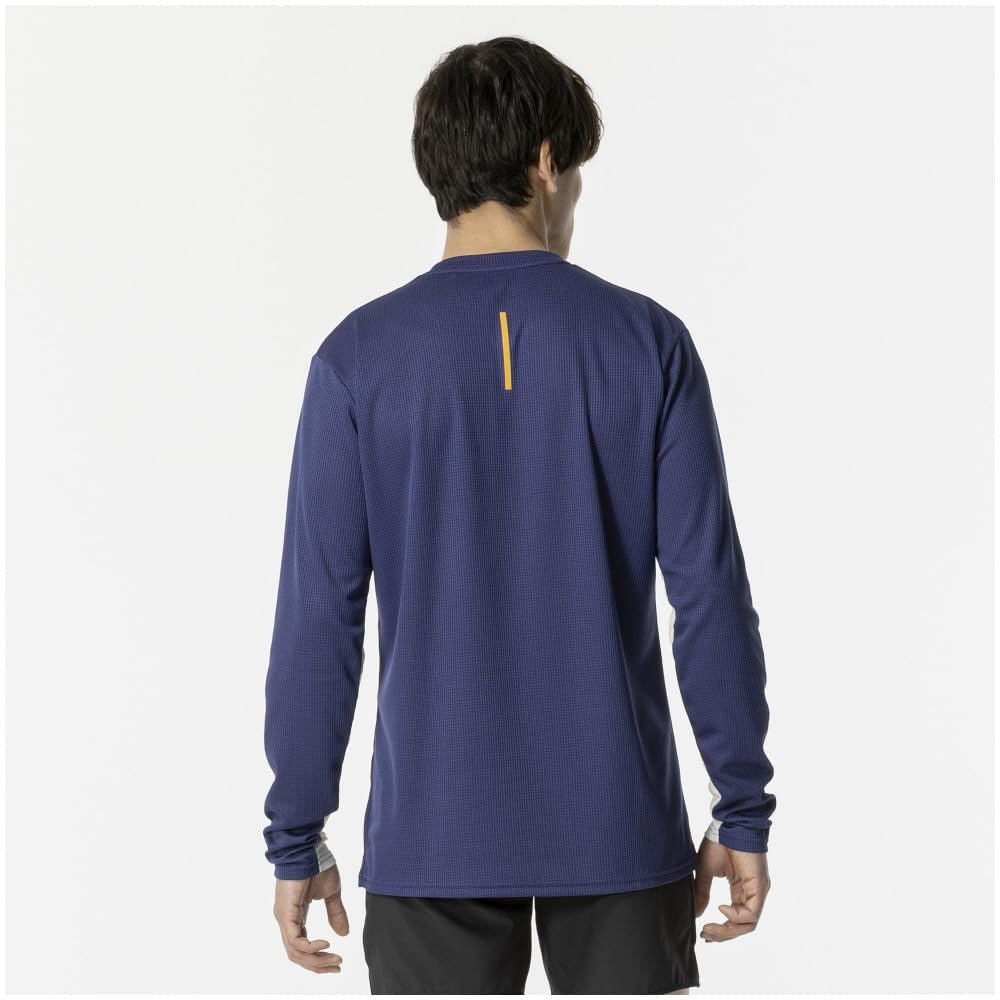 Mizuno Running Wear Dry Aeroflow Long Half Highly Estate Blue T-Shirt, Sleeve, Zip, Breathable, Reflective, J2MAB505, Men's,