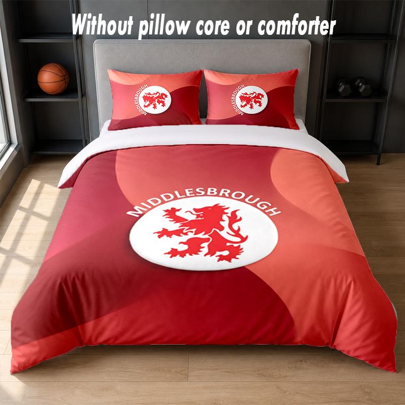 Set Biancheria da Letto Design Middlesbrough FC 1 Copripiumino + 2 Federe Morbido Traspirante Biancheria da Letto per la Casa