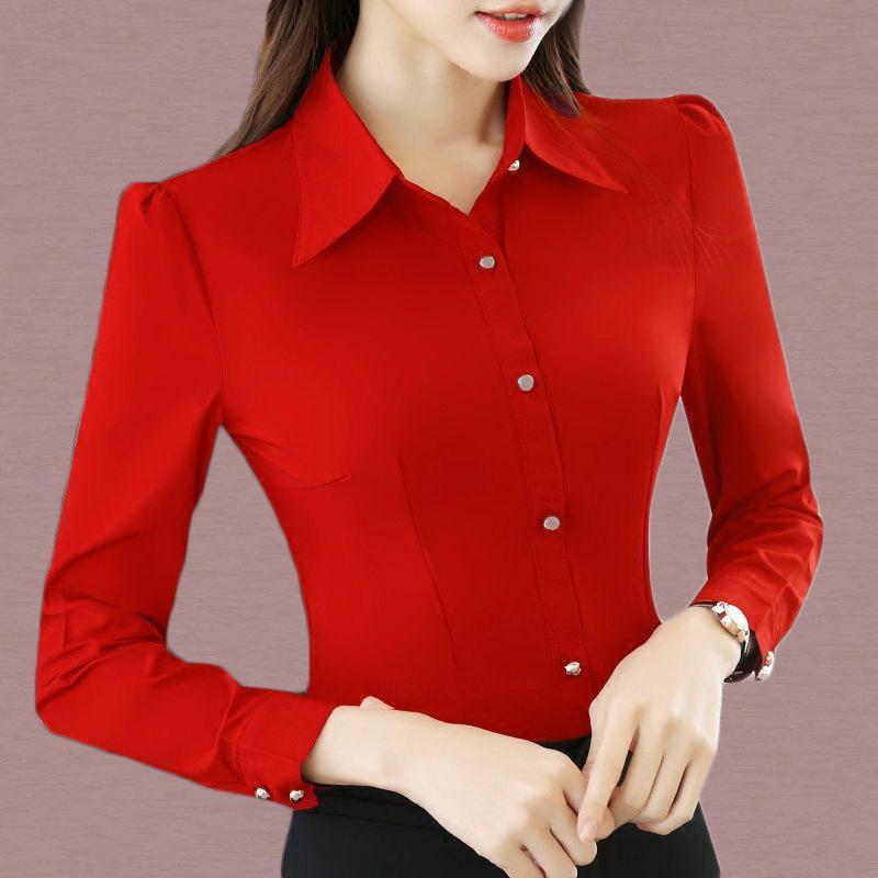 Women's Spring and Autumn Slim Business Solid Color Shirt Large Size Casual Loose Shirt