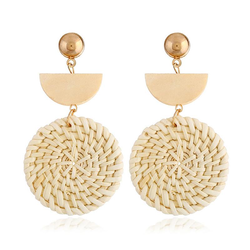 Rattan Earrings 2021 Trend Lightweight Geometric Statement Woven Bohemian Earring Handmade Straw Wicker Braid Hoop Drop Dangle