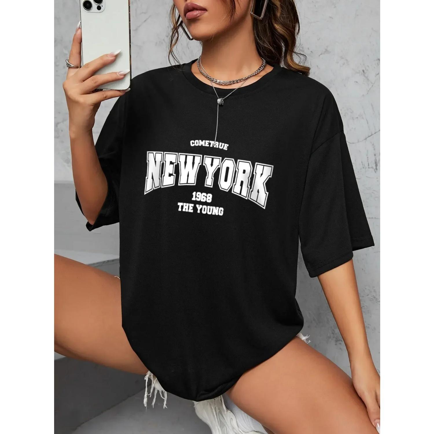 

When 1968 The New York Is Young Woman T shirt Girl Oversize Daily Top Female Creativity Streettshirt Individual Casual Clothes XXXXXL чорний