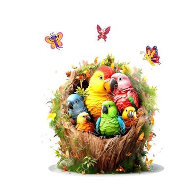 Vinile Simpatico Nido Famiglia Uccellini Cartone Animato Adesivo Murale Per Cameretta Bambini Decorazione Casa, Autoadesivo, Muro, 60 Cm, Cms