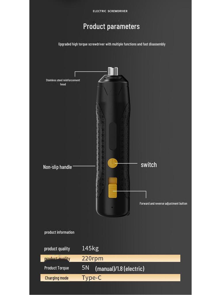 High-Torque Handheld Lithium Screwdriver: Compact, Multi-Function, High-Speed Tool for Convenient Screw Fastening