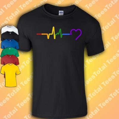T-Shirt Cuore Battito Arcobaleno Uomo lgbtq+ orgoglio gay cuore lesbica trans bi queer