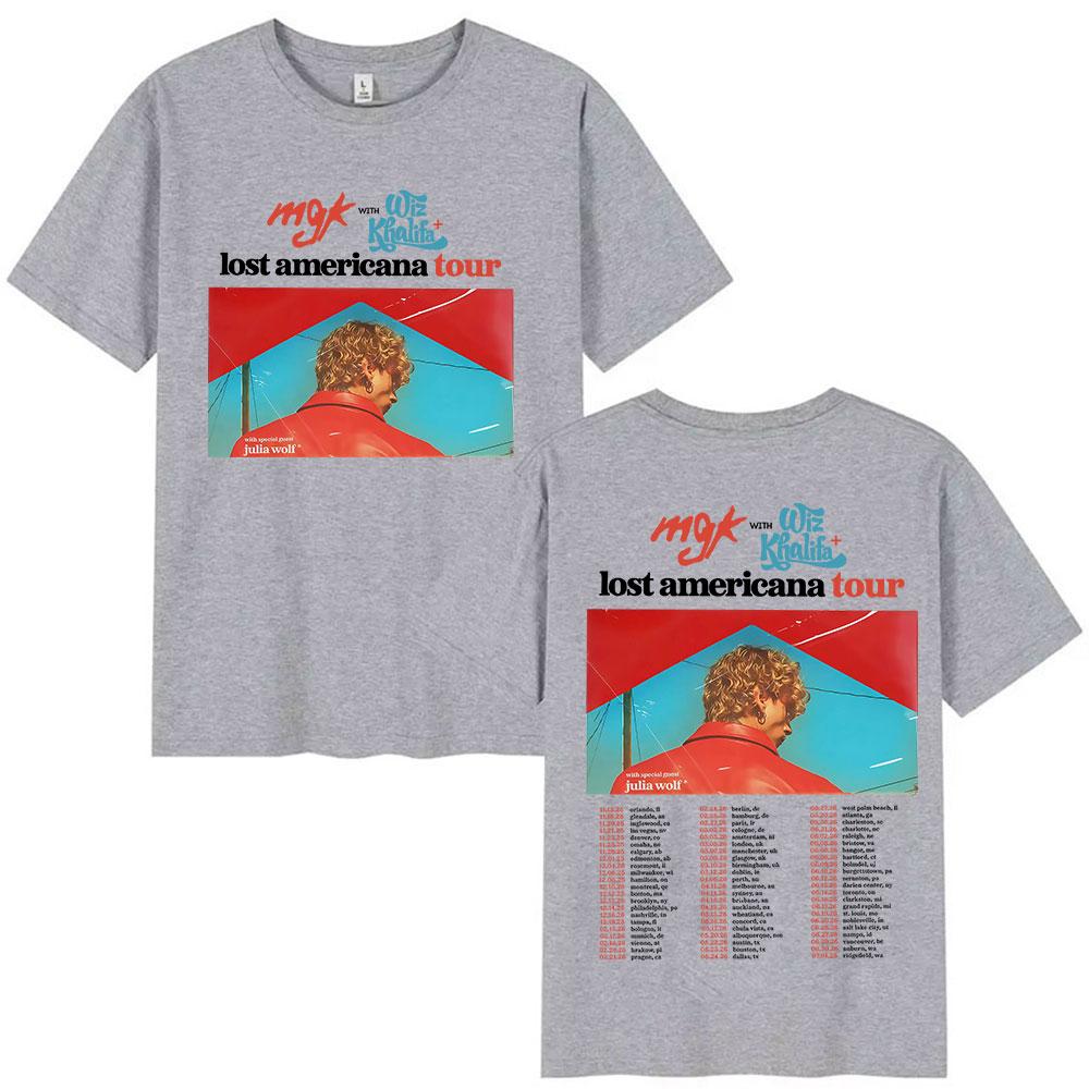Rapper Mgk Lost Americana Tour 2025 Graphic T Shirt Men's Hip Hop Fashion Short Sleeve T-shirts Retro Cotton T-shirt Streetwear