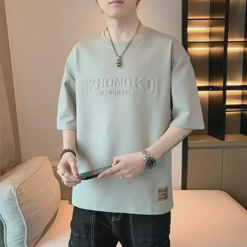 New Ice Silk Men's Loose Fit Short-Sleeve T-Shirt with Steel Print - Spring/Summer Trend