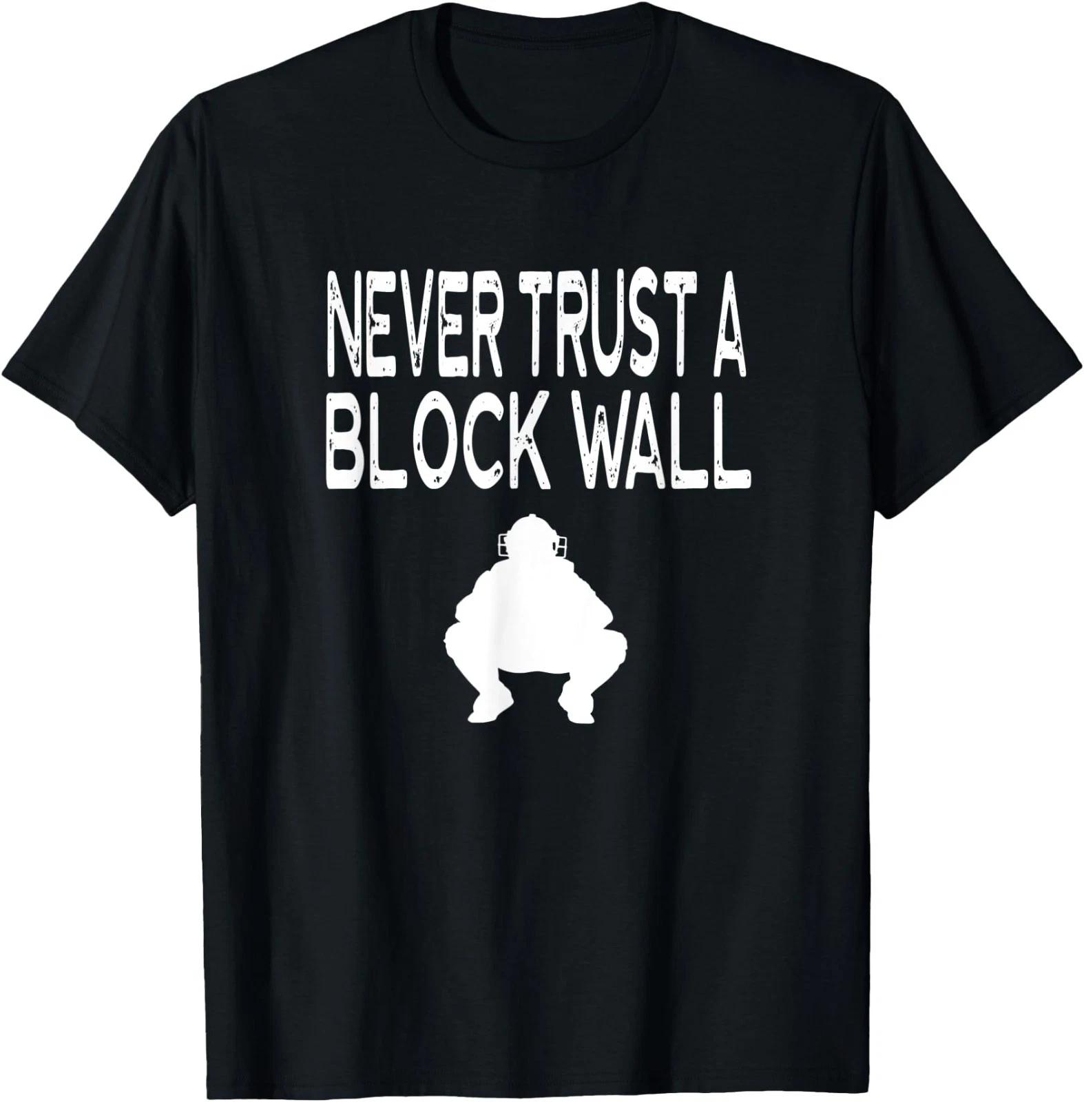Never Trust a Block Wall Funny Saying Graphic Catcher T-Shirt XL