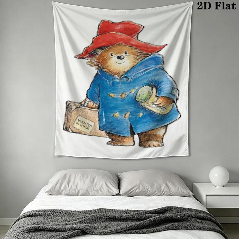 Paddington Bear Wall Tapestry Aesthetic Wall Hanging Printed Fabric Blanket Decorative Tapestries for Bedroom Living Room Home Decor