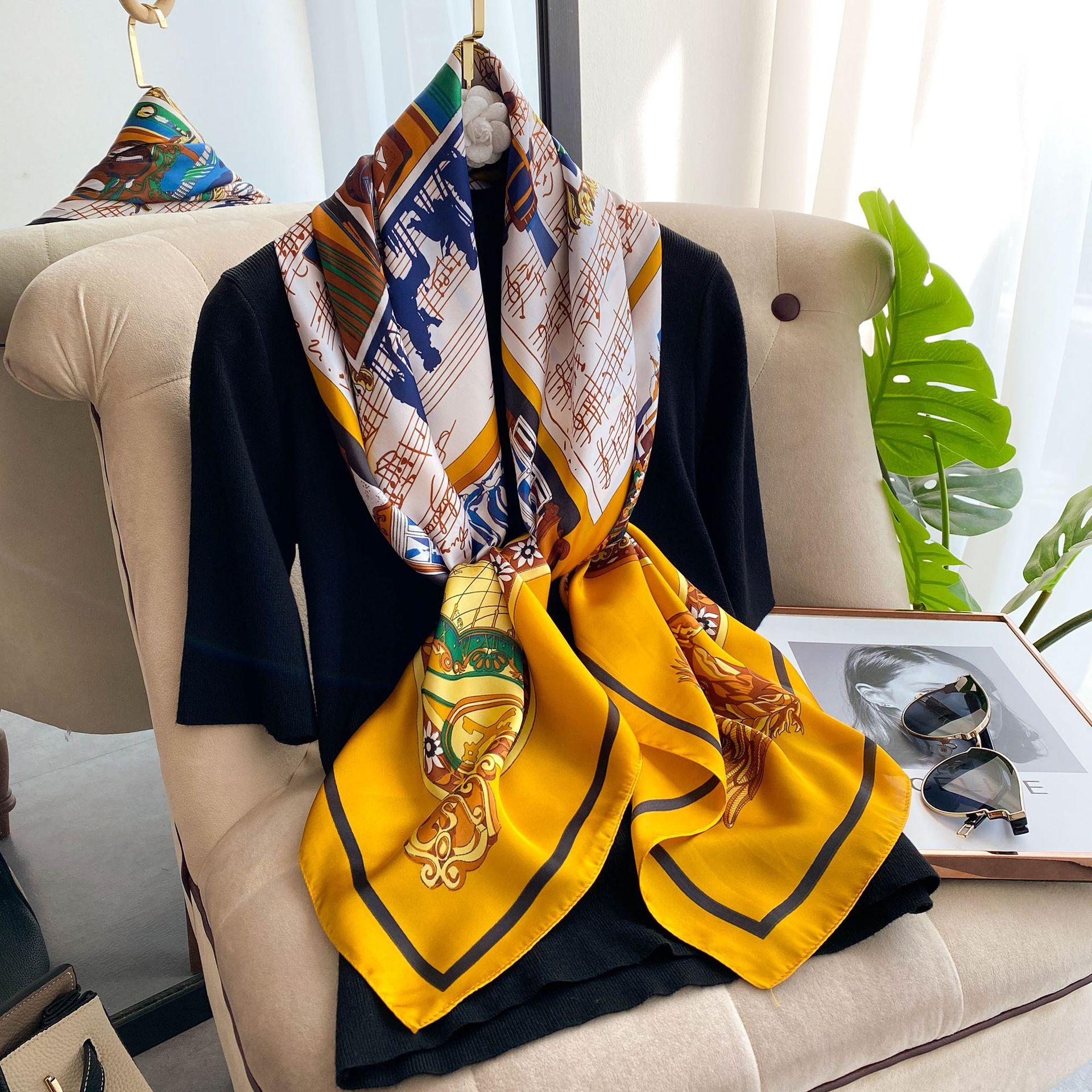 

Высококачественные роскошные шелковые шарфы, повязка на голову, шарфы, шейный шарф для женщин, шелковый шарф с цепочкой, женская декоративная шаль 110-110cm