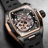 Gorman Watches For Man Miyota Automatic Watch Skeleton Barrel Case Waterproof 50M Silicone Strap Mechanical Sports Watch