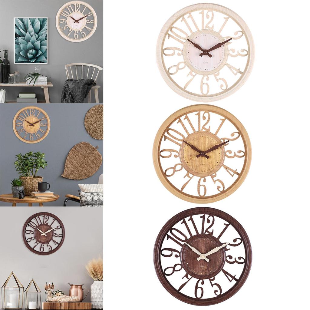12 inch Retro Wall Clock Hollow Pattern Round Non Ticking Decorative