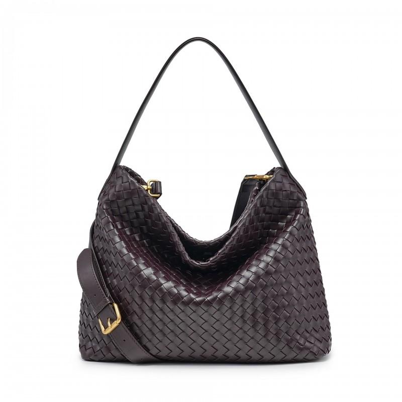 Borsa Tote Intrecciata di Grande Capacità da Donna Morbida Texture Scamosciata Tracolla Spalla Stile Retrò Uso Quotidiano