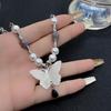 Stylish Butterfly Pendant Necklace Beads Choker Chain Choker Beads Neck Jewelry
