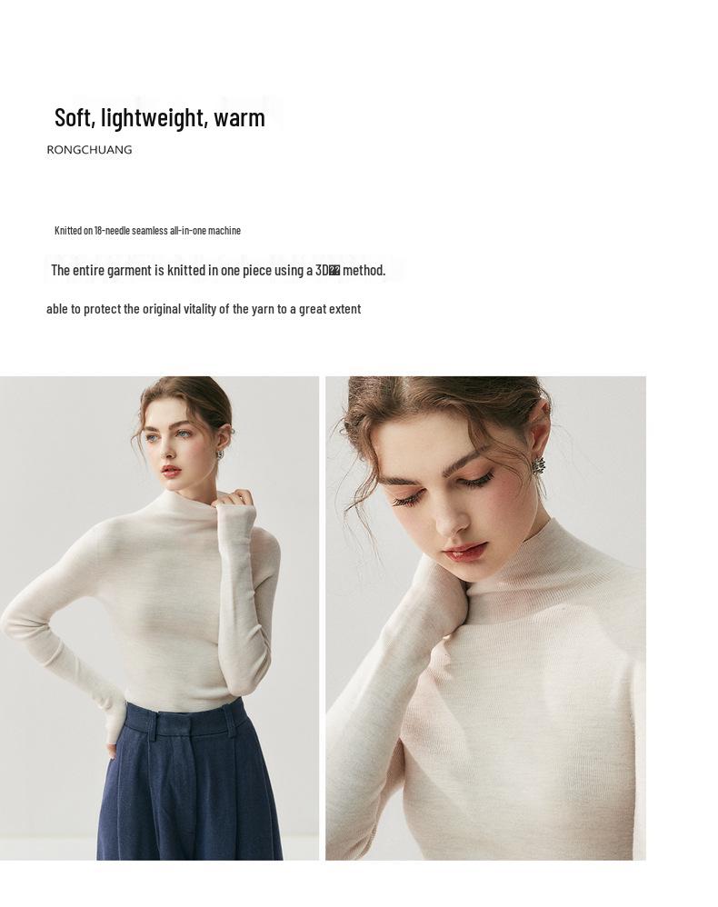 Women's High Neck Slim Fit Ribbed Knit Top - Imitation Wool, Figure-Flattering, Versatile, Classic