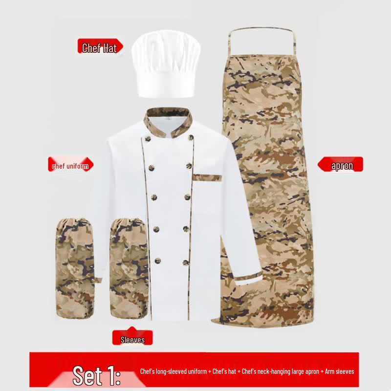 Ink Camo Chef Uniform Set with Hat, Apron, and Sleeves