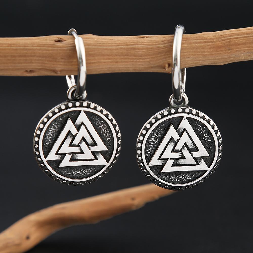 Nordic Viking Valknut Rune Earrings For Men Women Stainless Steel Fashion Odin Triangle Earring Amulet Scandinavian Jewelry Gift