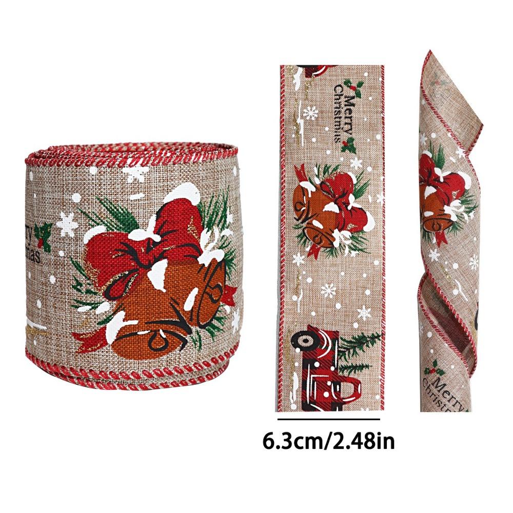 Festive Ribbon Linen Christmas Ribbon Snowflake Print 5M Roll Wire Edge Ribbon Red Green Linen Ribbon Christmas Decoration