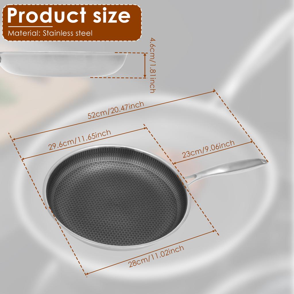 26/28cm Non-stick Frying Pan Stainless Steel Cooking Pot with Removable Handle Scratch-resistant for Induction and Gas Cooktops