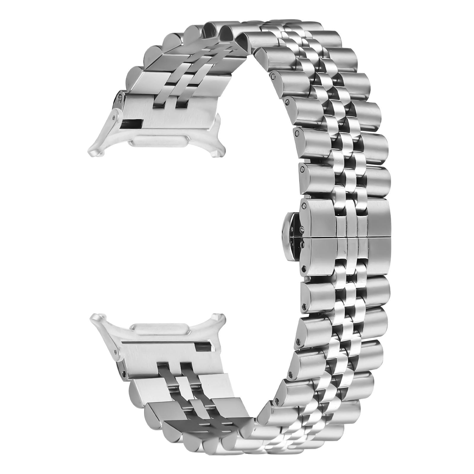 

5-Bead Silver Band for Samsung Galaxy Watch Ultra (2025) 47mm Butterfly Clasp Metal Watch Strap A