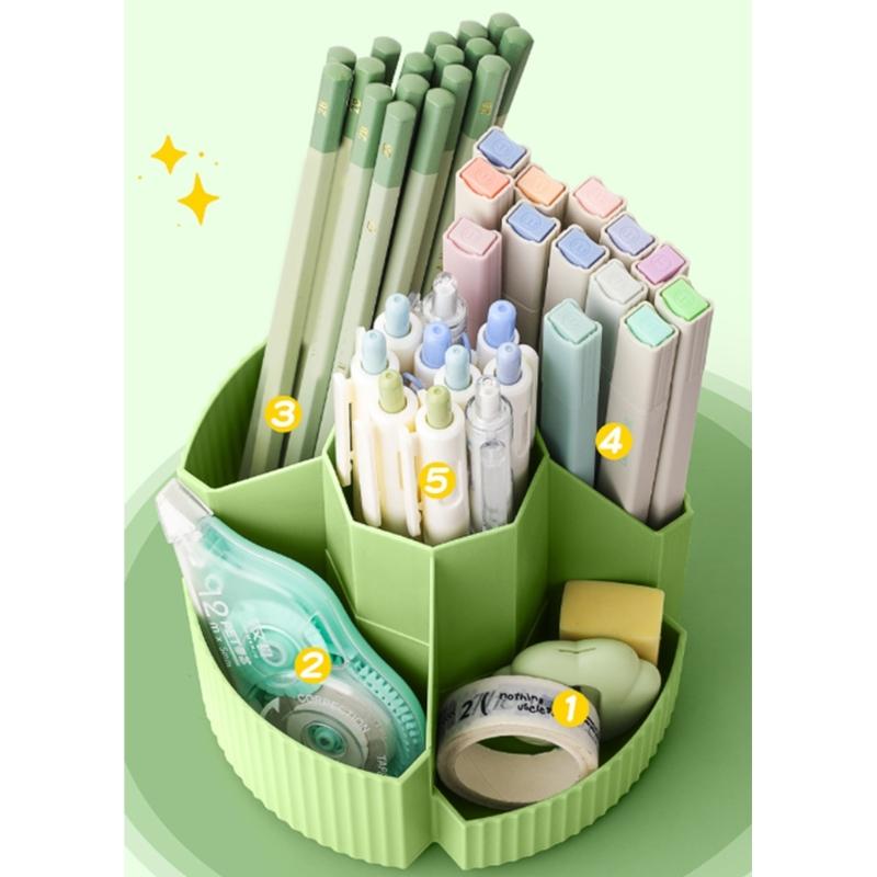 360 Degree Rotating Pen Holder Desk Organizers Pencil Holder 5 Compartments Art Supply Organizers Makeup Supplies Holder