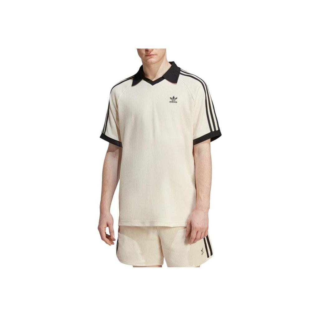 Adidas Originals American Retro Series Contrast Logo Print Sports Short Sleeve Polo Men Tops Off-White HA9311