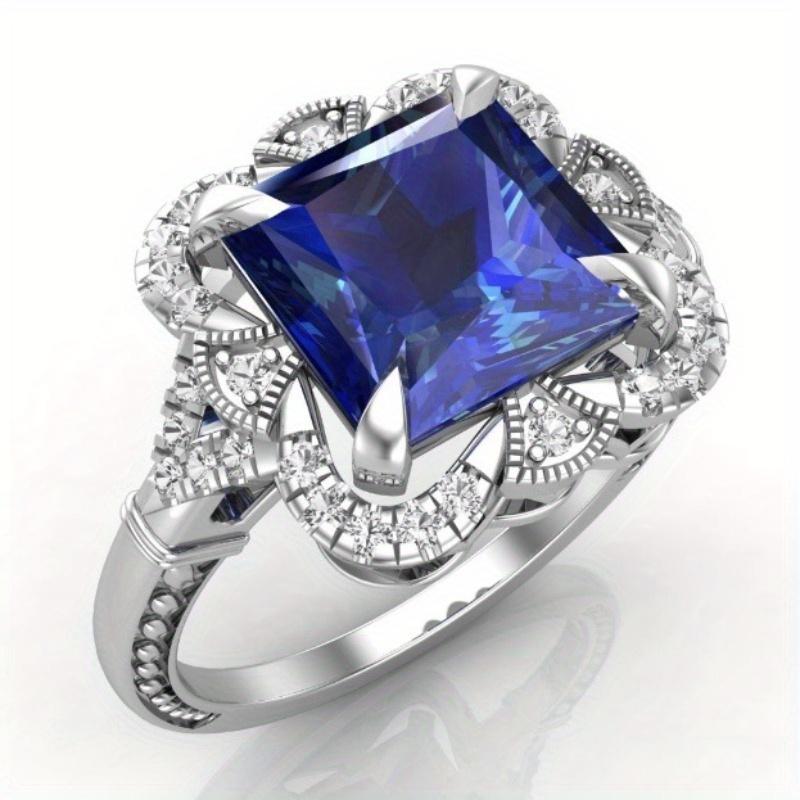 1Pc Fashionable Multi-functional Ring Set with Square Sapphire Synthetic Zircon