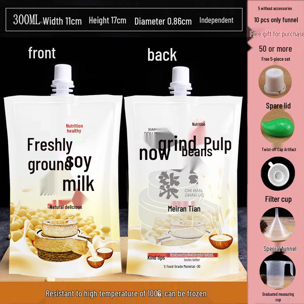 Soy Milk Stand-Up Spout Bag - Reusable, Transparent, Liquid-Safe, Large Diameter Packaging for Soups & Beverages