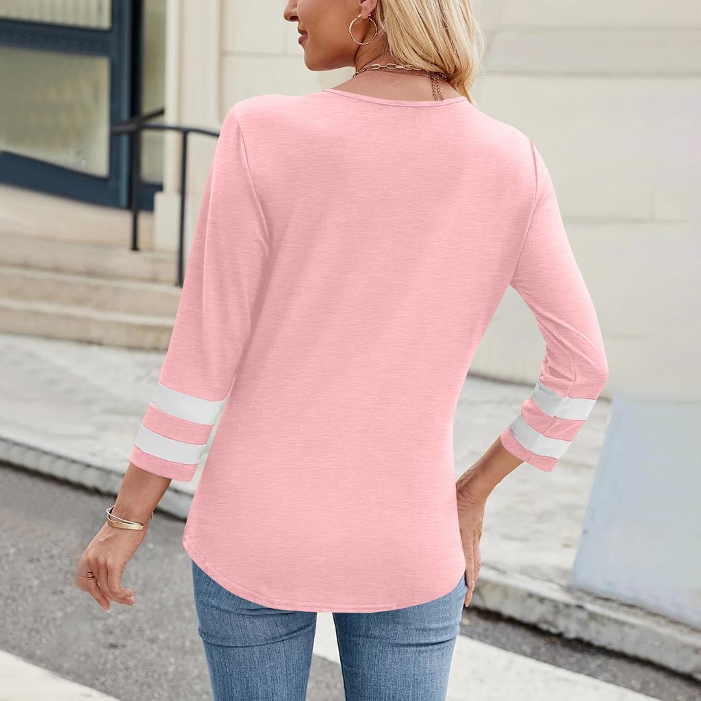 Women's Casual, Fashionable And Trendy Two-tone V-neck Top