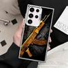 Gold Gun Bullets AK47 Handgun Soft Phone Case for Samsung Galaxy S24 S25 FE S26 Edge S23 Ultra S22 Plus S21 + Shockproof Cover B